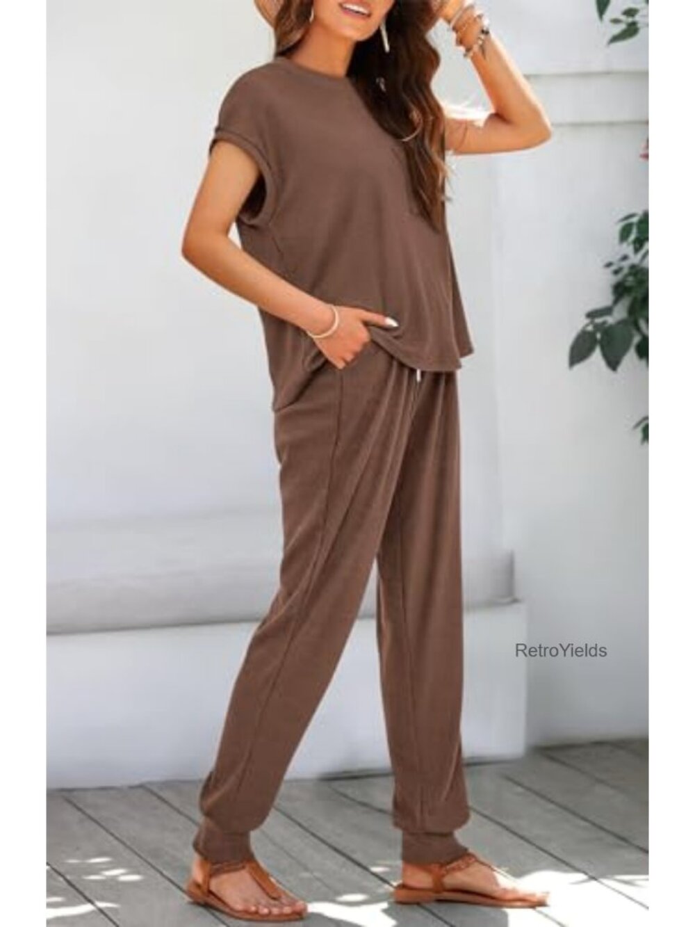 2 Piece Lounge Set Women Summer Ribbed Knit Tracksuit Casual Active Sets - Picture 3 of 6